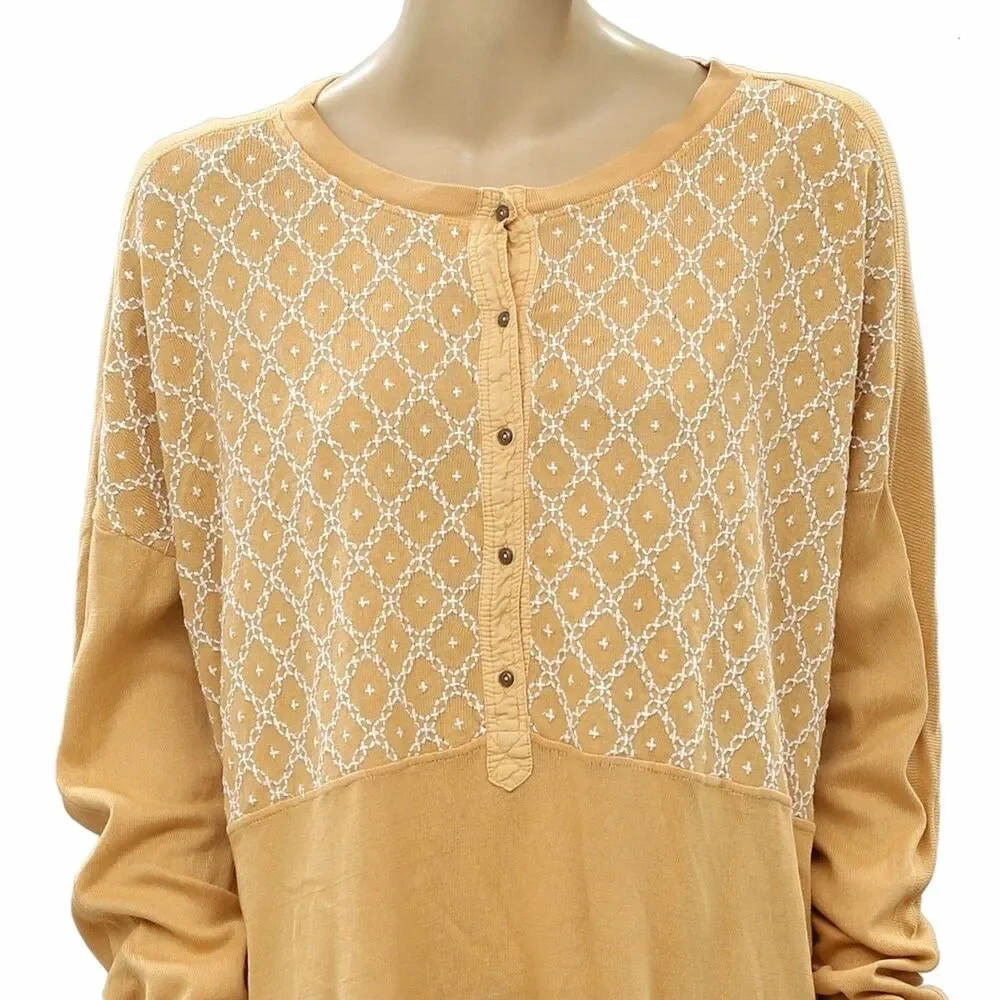 Free People We The Free Free Spirit Tee Tunic Top Embroidered Oversized S 281638